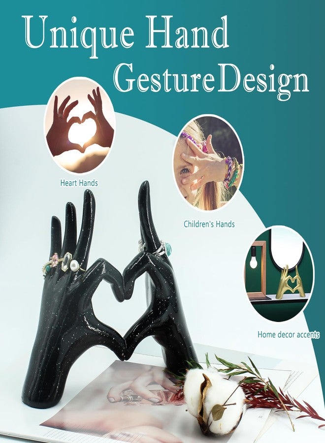 Accessoryway Black Heart Hands Decor Sculpture,Small Love Finger Gesture Decorative Sculpture for Wedding Dresser Shelves Desktop Knick Knacks Home Decor & Ring-Holder Display Stand - Image 2